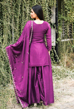 Thumbnail for Prazu Fashion Wine Chinon Silk Embroidered Sharara Suit