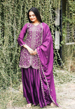 Thumbnail for Prazu Fashion Wine Chinon Silk Embroidered Sharara Suit