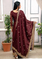 Thumbnail for Teeya Creation Maroon Color Chinnon Silk Embroidery Work Fully Stitched Salwar Suit - Distacart