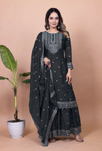 Thumbnail for Teeya Creation Black Color Chinnon Silk Embroidery Work Fully Stitched Salwar Suit - Distacart