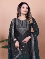 Thumbnail for Teeya Creation Black Color Chinnon Silk Embroidery Work Fully Stitched Salwar Suit - Distacart
