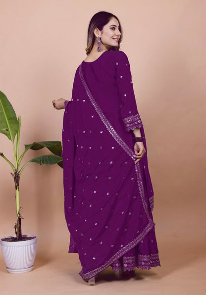 Teeya Creation Wine Color Chinnon Silk Embroidery Work Fully Stitched Salwar Suit - Distacart