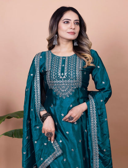 Prazu Fashion Rama Chinon Silk Sequence Embroidered Sharara Suit - Distacart