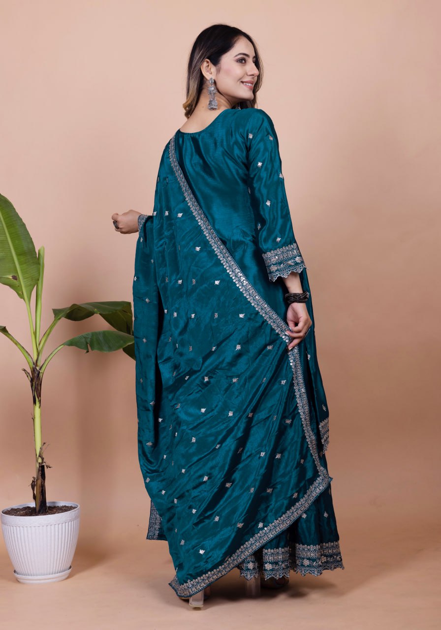 Prazu Fashion Rama Chinon Silk Sequence Embroidered Sharara Suit - Distacart