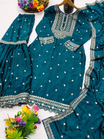Thumbnail for Prazu Fashion Rama Chinon Silk Sequence Embroidered Sharara Suit