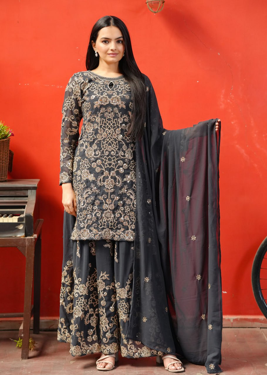 Teeya Creation Black Color Faux Georgette Embroidery Work Fully Stitched Salwar Suit - Distacart