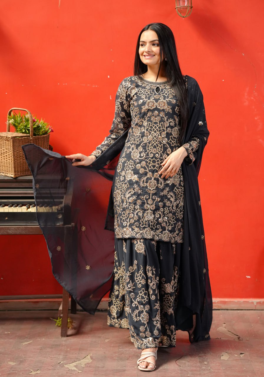 Teeya Creation Black Color Faux Georgette Embroidery Work Fully Stitched Salwar Suit - Distacart
