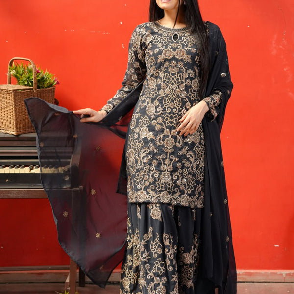 Teeya Creation Black Color Faux Georgette Embroidery Work Fully Stitched Salwar Suit - Distacart