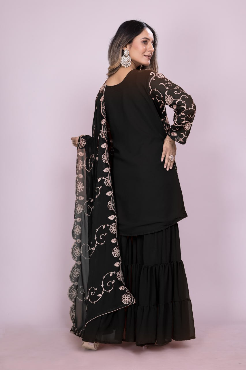 Teeya Creation Black Color Faux Georgette Embroidery Work Fully Stitched Salwar Suit - Distacart