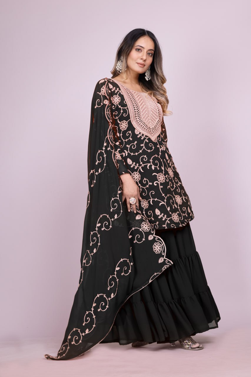 Teeya Creation Black Color Faux Georgette Embroidery Work Fully Stitched Salwar Suit - Distacart