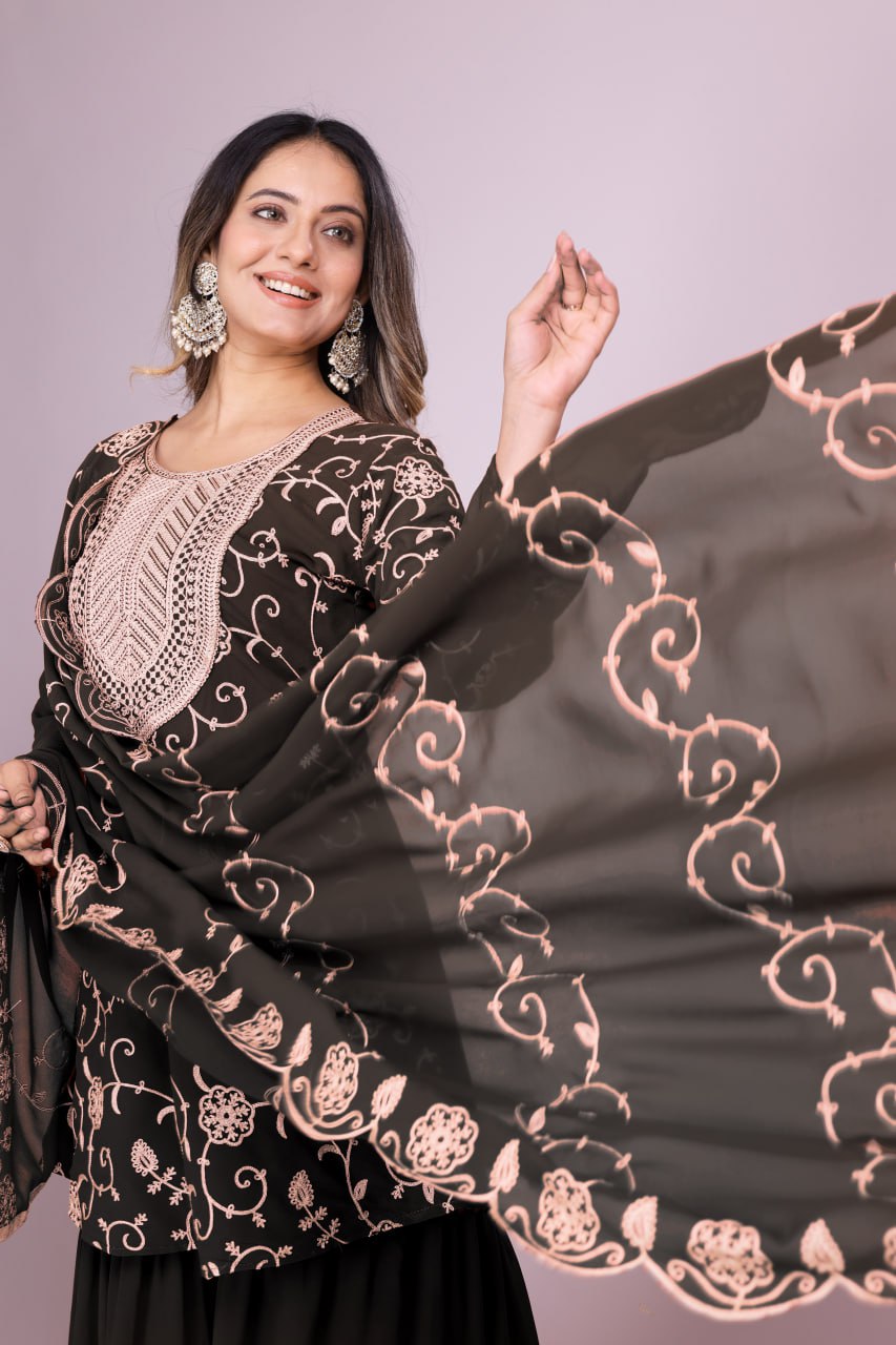 Teeya Creation Black Color Faux Georgette Embroidery Work Fully Stitched Salwar Suit - Distacart