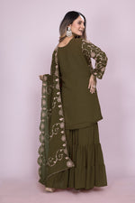 Thumbnail for Teeya Creation Mehendi Color Faux Georgette Embroidery Work Fully Stitched Salwar Suit - Distacart