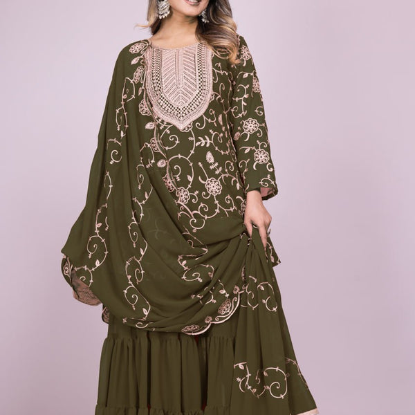 Teeya Creation Mehendi Color Faux Georgette Embroidery Work Fully Stitched Salwar Suit - Distacart