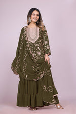 Thumbnail for Teeya Creation Mehendi Color Faux Georgette Embroidery Work Fully Stitched Salwar Suit - Distacart