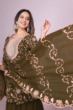 Thumbnail for Teeya Creation Mehendi Color Faux Georgette Embroidery Work Fully Stitched Salwar Suit - Distacart
