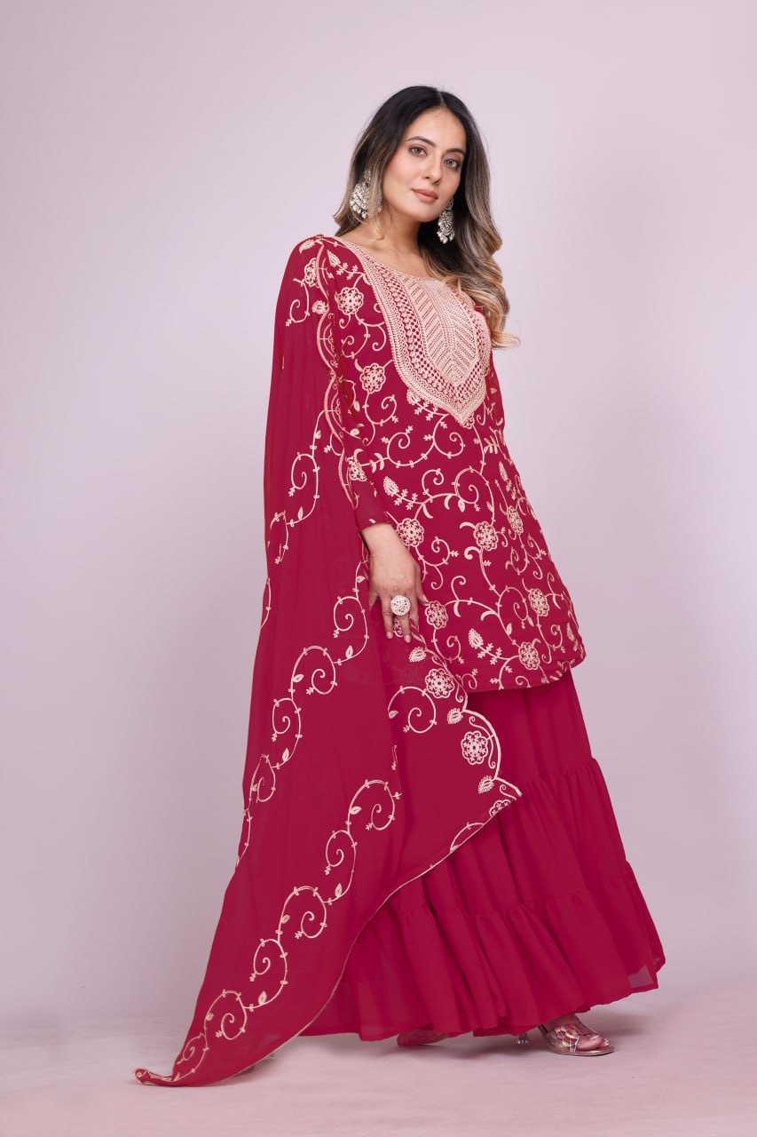 Teeya Creation Rani Color Faux Georgette Embroidery Work Fully Stitched Salwar Suit - Distacart