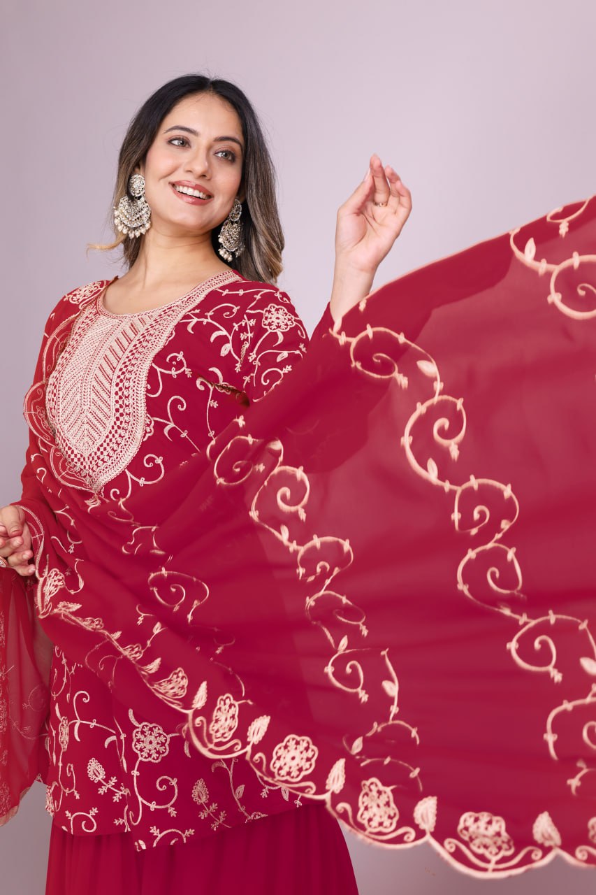 Teeya Creation Rani Color Faux Georgette Embroidery Work Fully Stitched Salwar Suit - Distacart