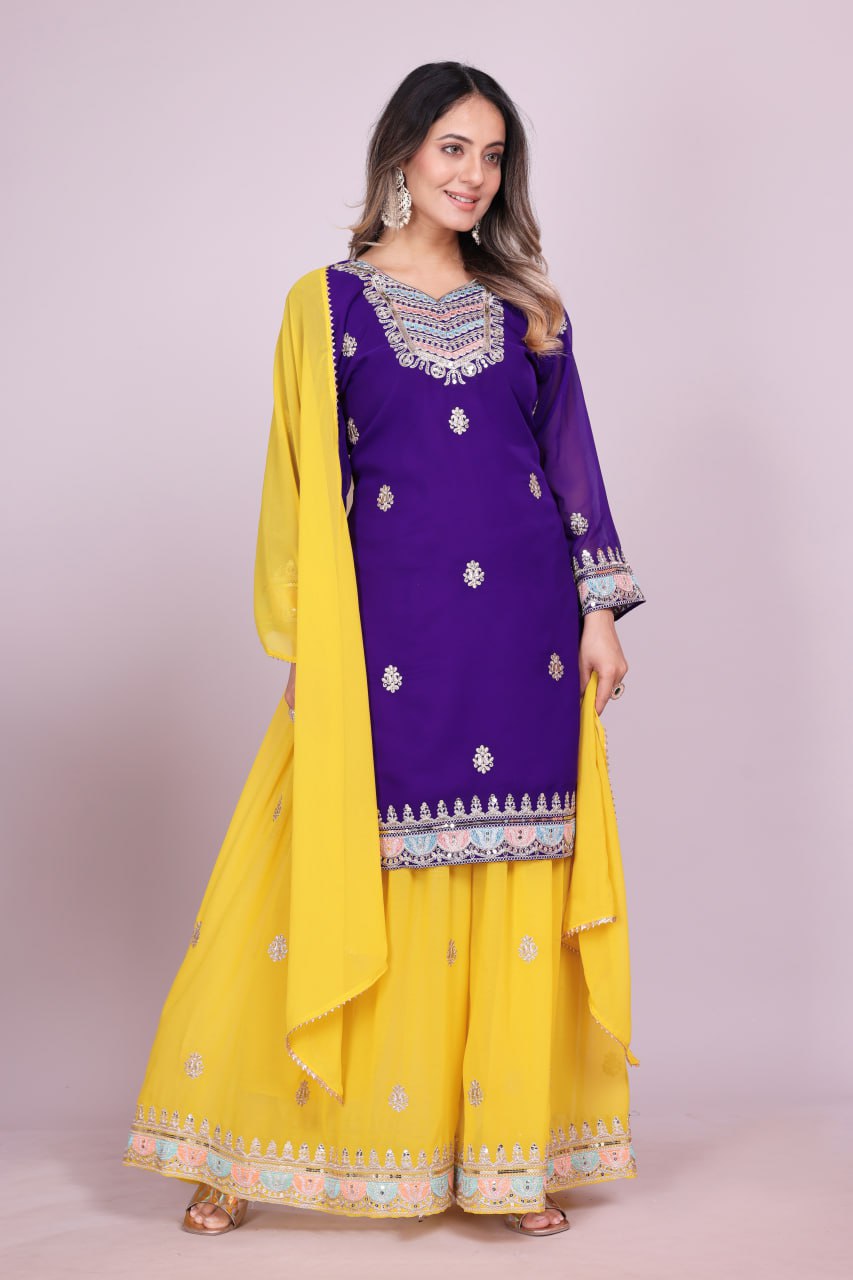 Teeya Creation Multi Color Faux Georgette Embroidery Work Fully Stitched Salwar Suit - Distacart