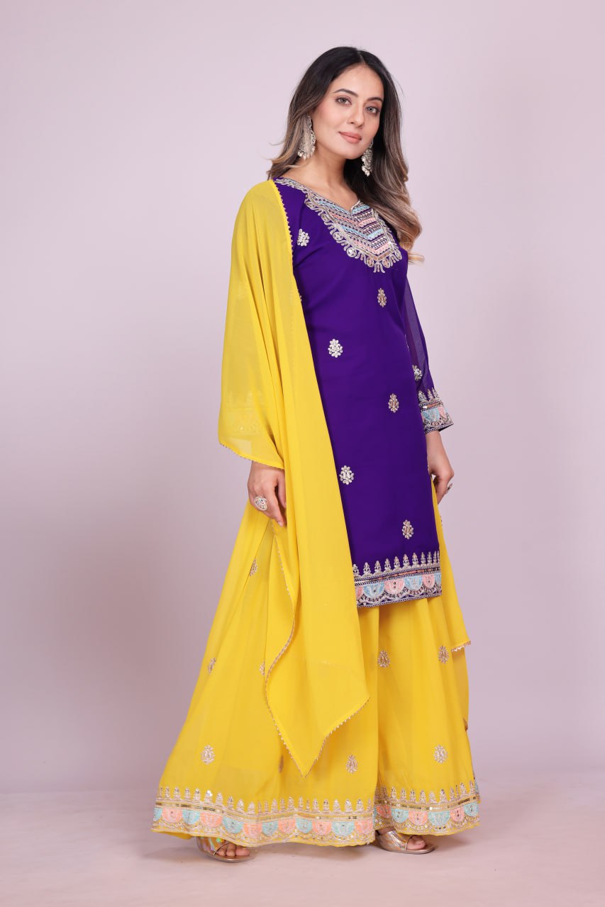 Teeya Creation Multi Color Faux Georgette Embroidery Work Fully Stitched Salwar Suit - Distacart