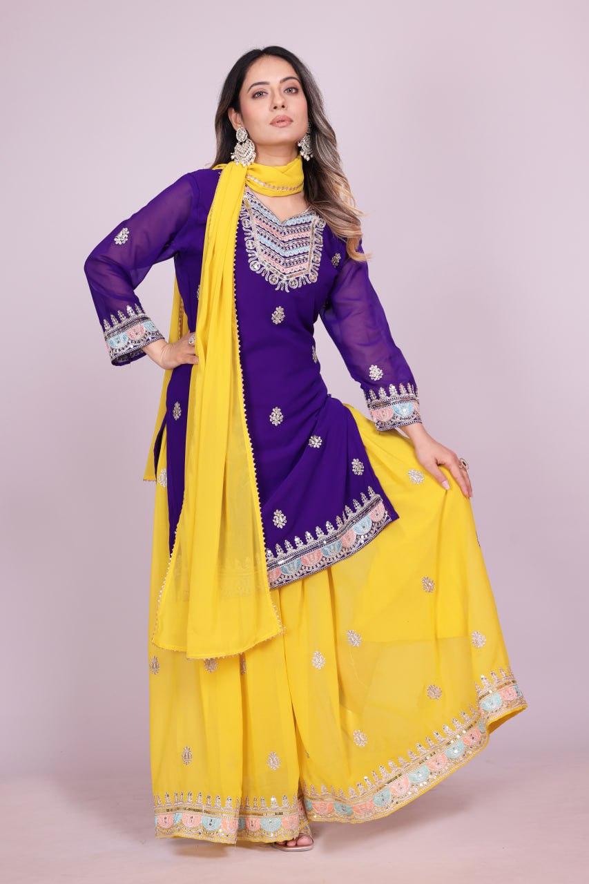 Teeya Creation Multi Color Faux Georgette Embroidery Work Fully Stitched Salwar Suit - Distacart