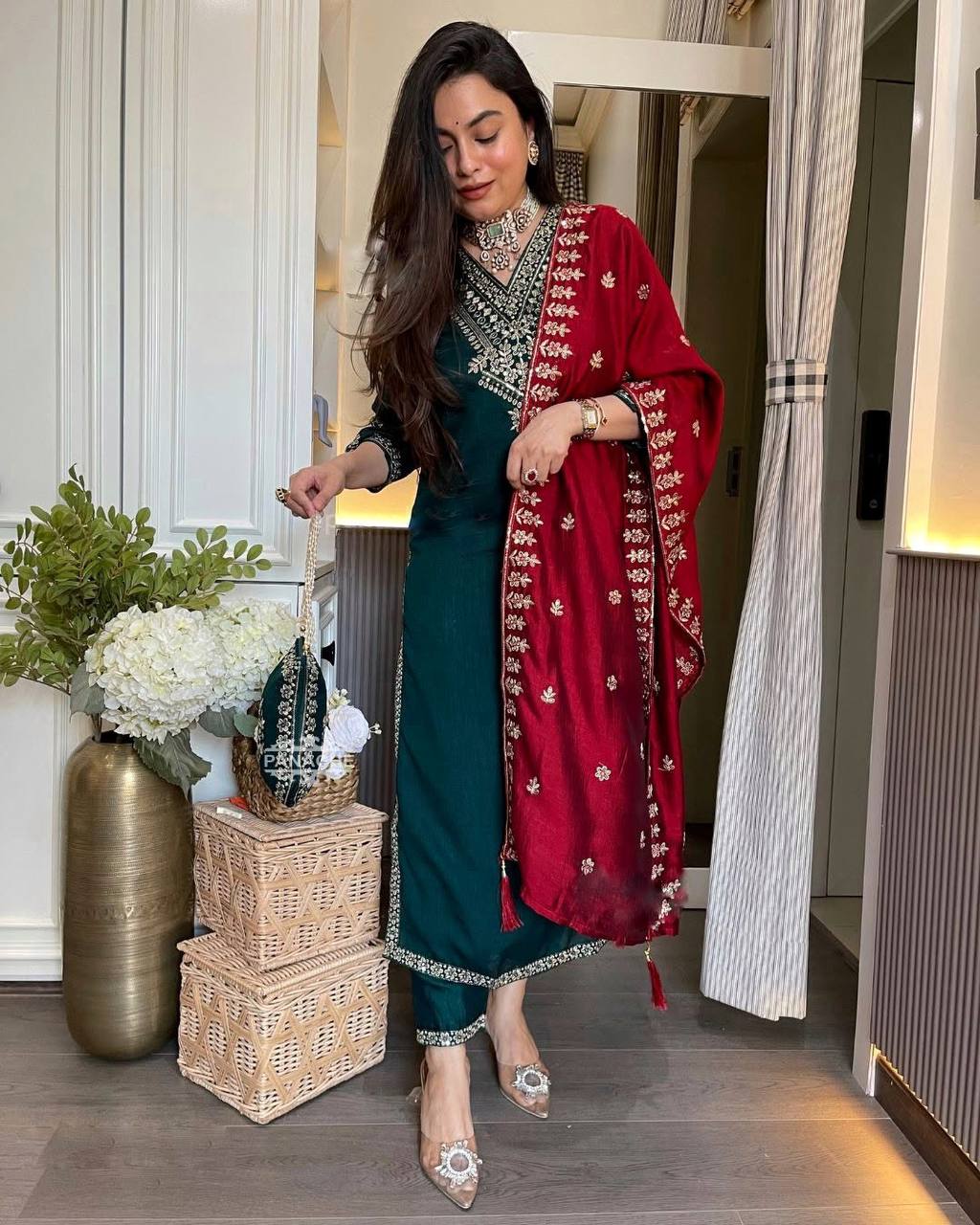 Prazu Fashion Royal Blue Chinon Silk Sequence Embroidered Salwar Suit