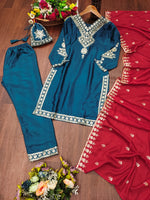 Thumbnail for Prazu Fashion Royal Blue Chinon Silk Sequence Embroidered Salwar Suit