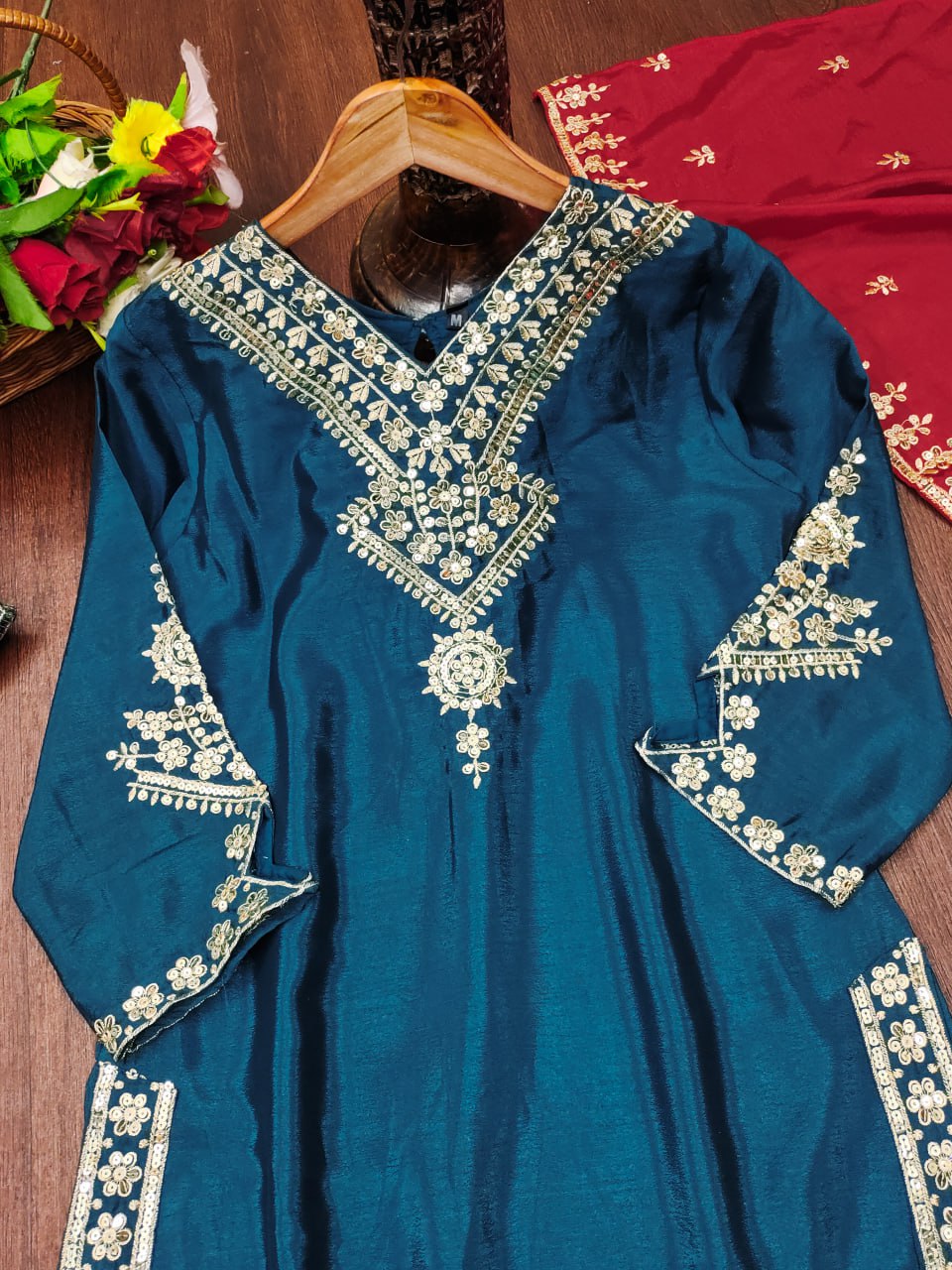 Prazu Fashion Royal Blue Chinon Silk Sequence Embroidered Salwar Suit