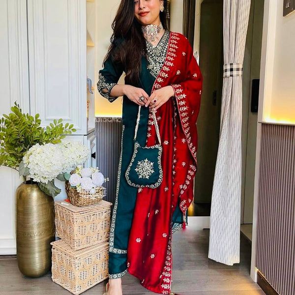 Prazu Fashion Royal Blue Chinon Silk Sequence Embroidered Salwar Suit