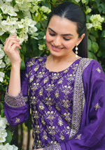 Thumbnail for Prazu Fashion Violet Chinon Silk Sequence Embroidered Sharara Suit