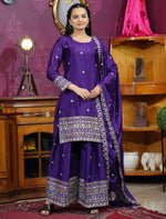 Thumbnail for Prazu Fashion Violet Chinon Silk Sequence Embroidered Sharara Suit