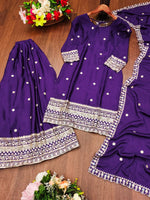Thumbnail for Prazu Fashion Violet Chinon Silk Sequence Embroidered Sharara Suit