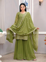 Thumbnail for Prazu Fashion Mehendi Georgette Sequence Embroidered Sharara Suit