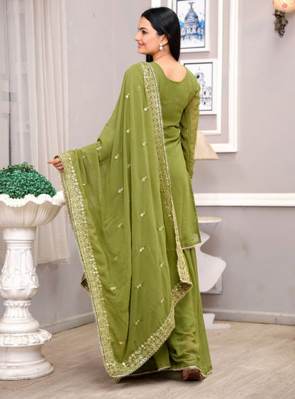 Prazu Fashion Mehendi Georgette Sequence Embroidered Sharara Suit - Distacart