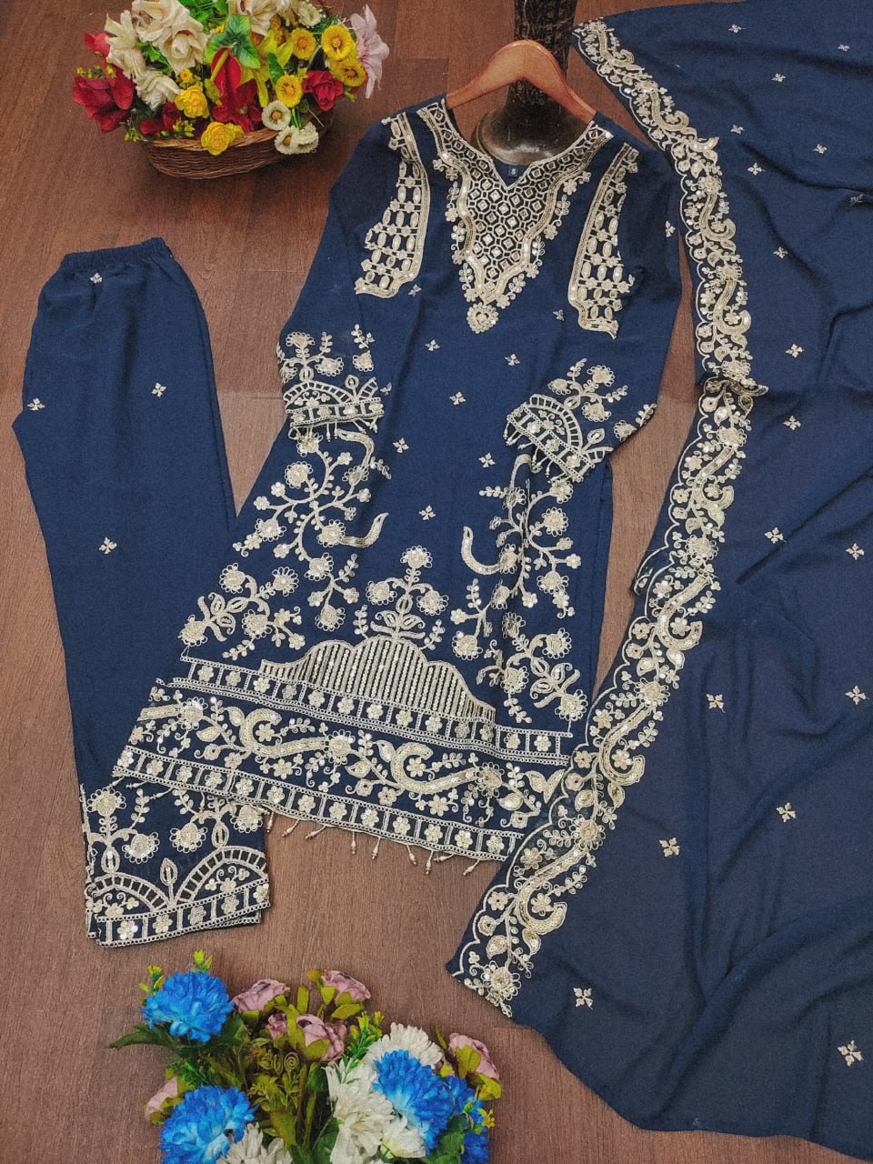 Prazu Fashion Blue Georgette Sequence Embroidered Salwar Suit