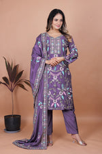 Thumbnail for Prazu Fashion Dark Lavender Chinon Silk Sequence Embroidered Salwar Suit