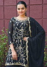 Thumbnail for Prazu Fashion Black Georgette Sequence Embroidered Sharara Suit