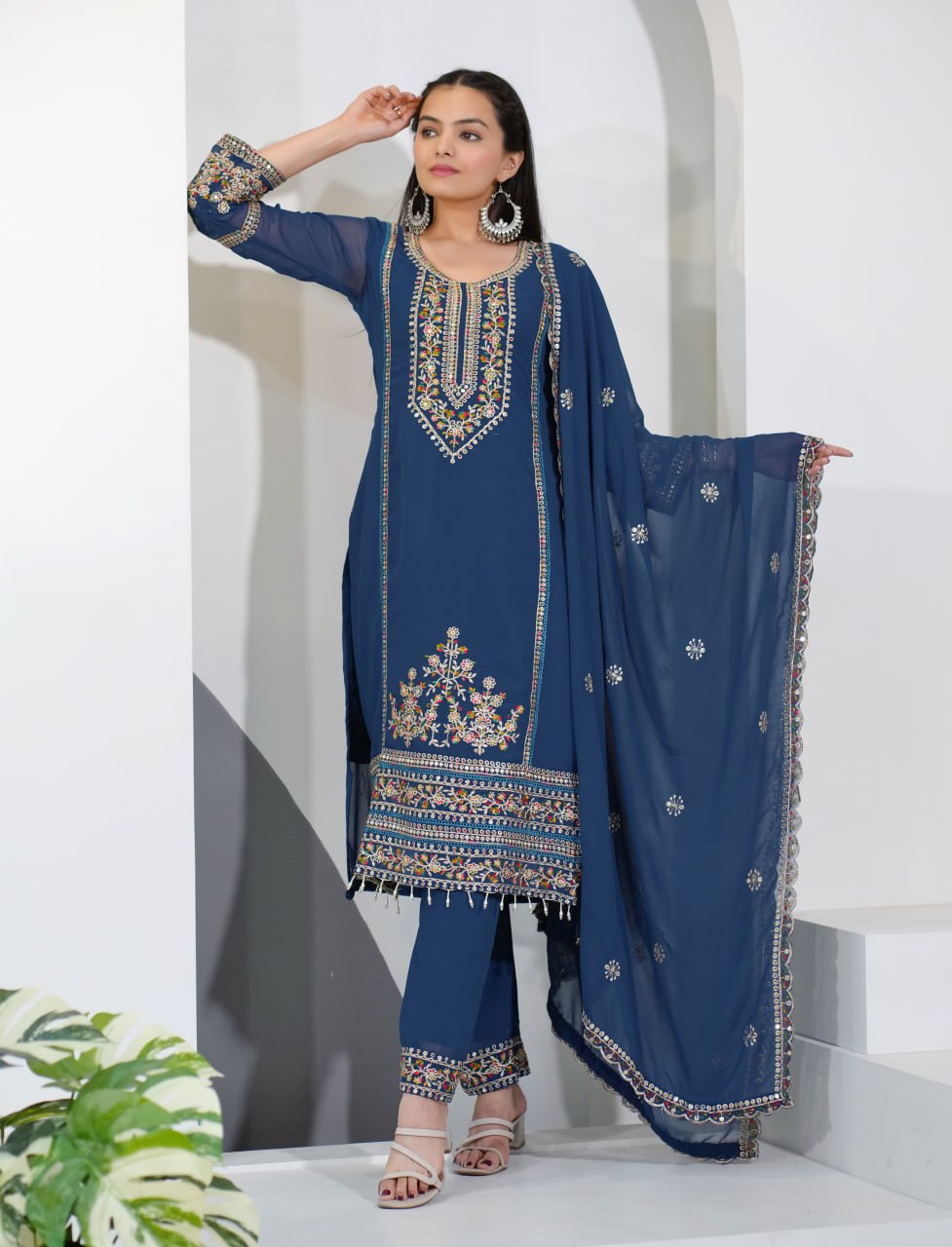 Prazu Fashion Blue Georgette Sequence Embroidered Salwar Suit - Distacart