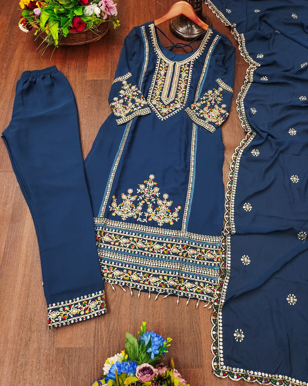 Prazu Fashion Blue Georgette Sequence Embroidered Salwar Suit