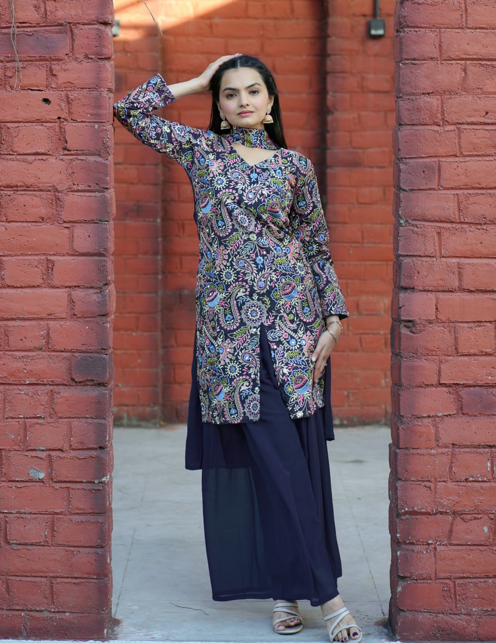 Prazu Fashion Blue Tapeta Silk With Fusing Embroidered Sharara Suit