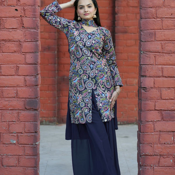 Prazu Fashion Blue Tapeta Silk With Fusing Embroidered Sharara Suit