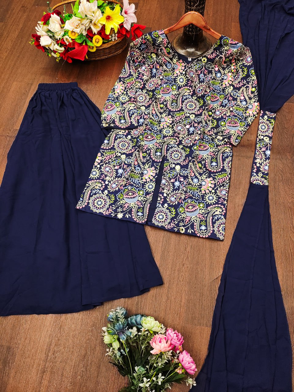 Prazu Fashion Blue Tapeta Silk With Fusing Embroidered Sharara Suit