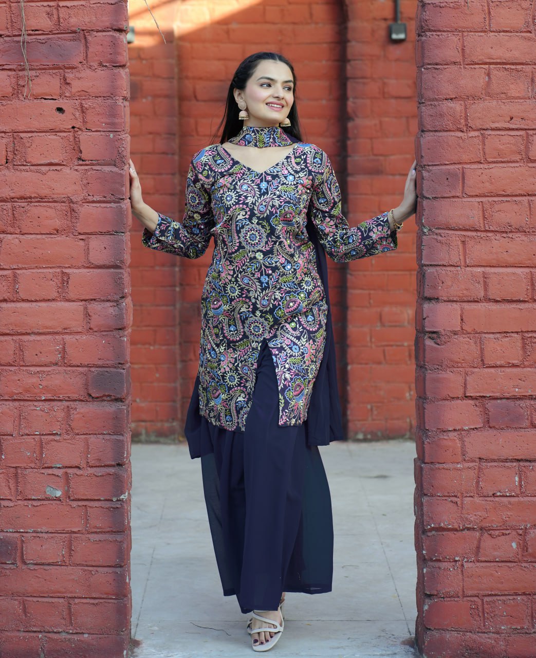 Prazu Fashion Blue Tapeta Silk With Fusing Embroidered Sharara Suit
