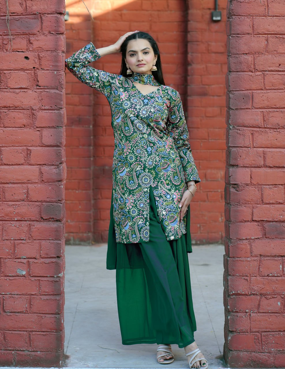 Prazu Fashion Green Tapeta Silk With Fusing Embroidered Sharara Suit
