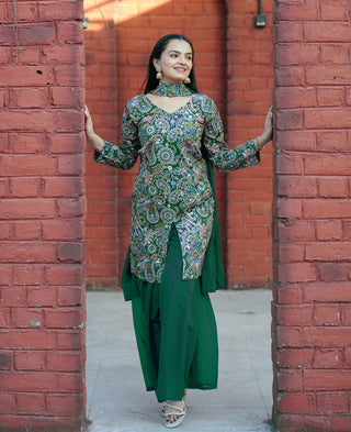 Prazu Fashion Green Tapeta Silk With Fusing Embroidered Sharara Suit