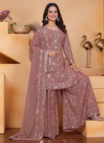 Thumbnail for Prazu Fashion Onion Pink Georgette Sequin Embroidered Sharara Suit - Distacart