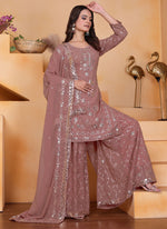 Thumbnail for Prazu Fashion Onion Pink Georgette Sequin Embroidered Sharara Suit - Distacart