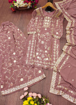 Thumbnail for Prazu Fashion Onion Pink Georgette Sequin Embroidered Sharara Suit - Distacart