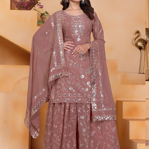 Prazu Fashion Onion Pink Georgette Sequin Embroidered Sharara Suit - Distacart