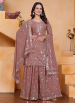 Thumbnail for Prazu Fashion Onion Pink Georgette Sequin Embroidered Sharara Suit - Distacart