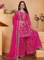 Thumbnail for Prazu Fashion Pink Georgette Sequin Embroidered Sharara Suit - Distacart